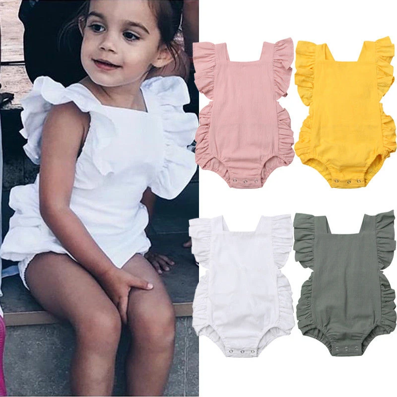 vintage Baby Bodysuits Candy Color Newborn Infant Baby Girl Solid Ruffle Sleeveless Romper Jumpsuit Outfits Sunsuit Baby Girl Cotton Clothing 0-24M black baby bodysuits	