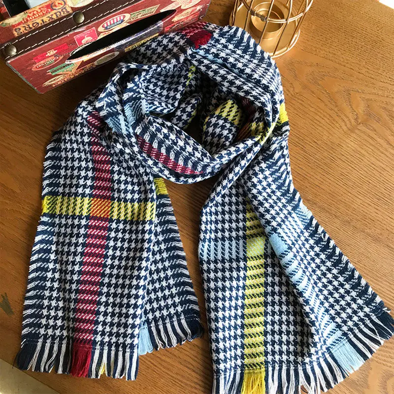 Кашемировый модный теплый шарф-хомут, шаль на осень-зиму для мальчиков и девочек, детский цветной клетчатый шарф унисекс, Повседневные базовые шарфы