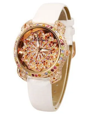 Женские часы Япония кварцевые модные кожаный браслет Роскошные конфеты Кристалл Рождество девушка подарок на день рождения Melissa - Цвет: Белый