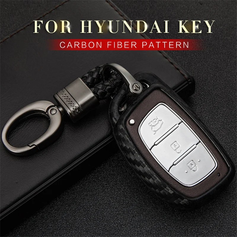 Чехол для ключей автомобиля из углеродного волокна для hyundai Veloster Kona Solaris Santa fe Tucson Elantra I10 I30 Creta ix25 ключ