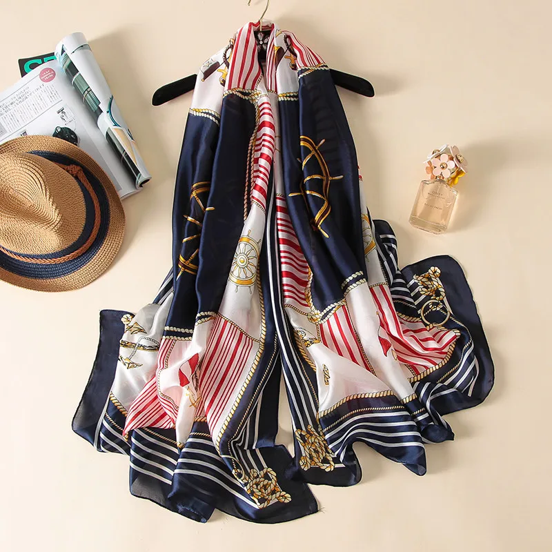 

2019 Women Luxury Brand Anchor Silk Shawl Scarf Lady New Designer Hijabs and Wraps Plus Size Bandana Mujer Foulard Hijab Sjaal