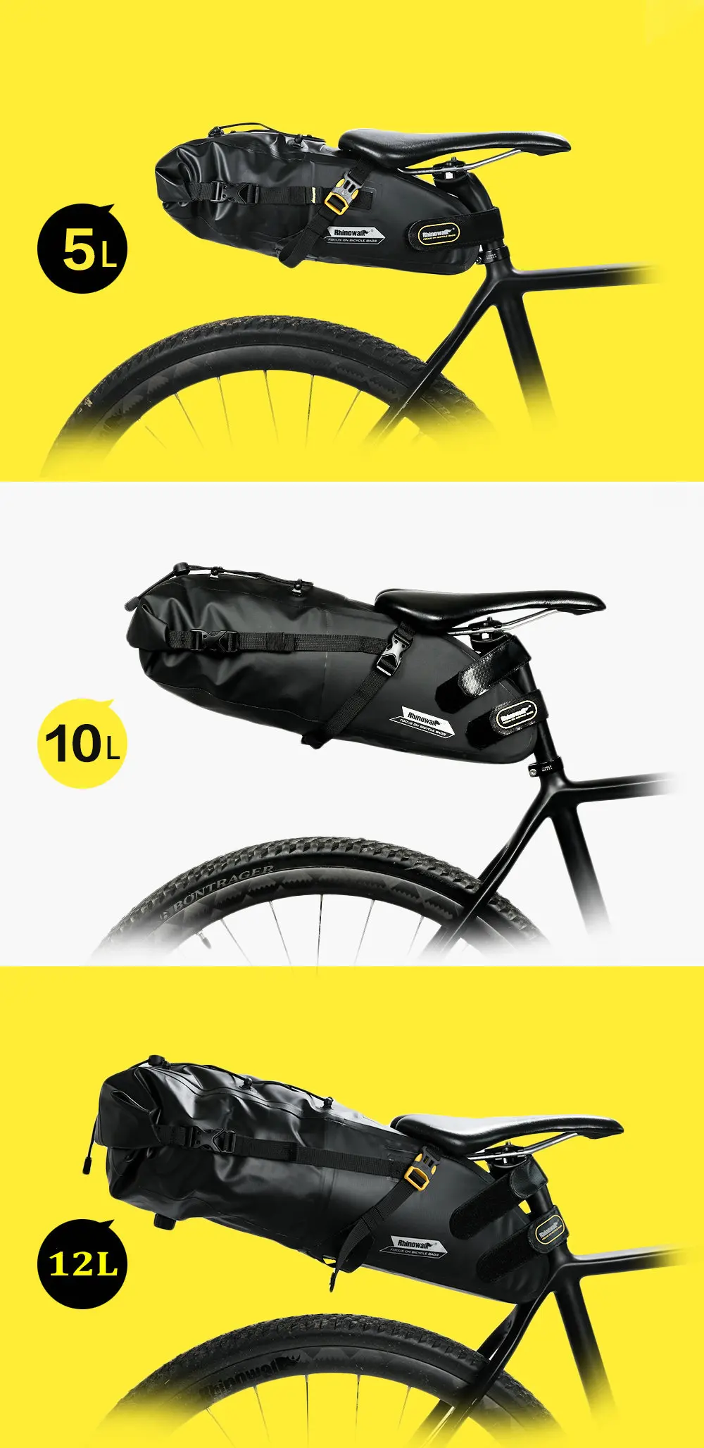 Best RHINOWALK 12L Large Capacity Bicycle Saddle Bag 100% Waterproof Bike Tail Seat Bags Cycling Rear Panniers Bike Accessories 0