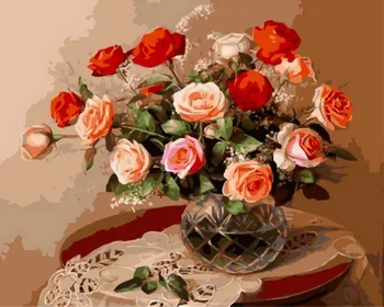 

Frameless oil painting by numbers paint by number for home decor oil picture painting 5065 pink and red rose