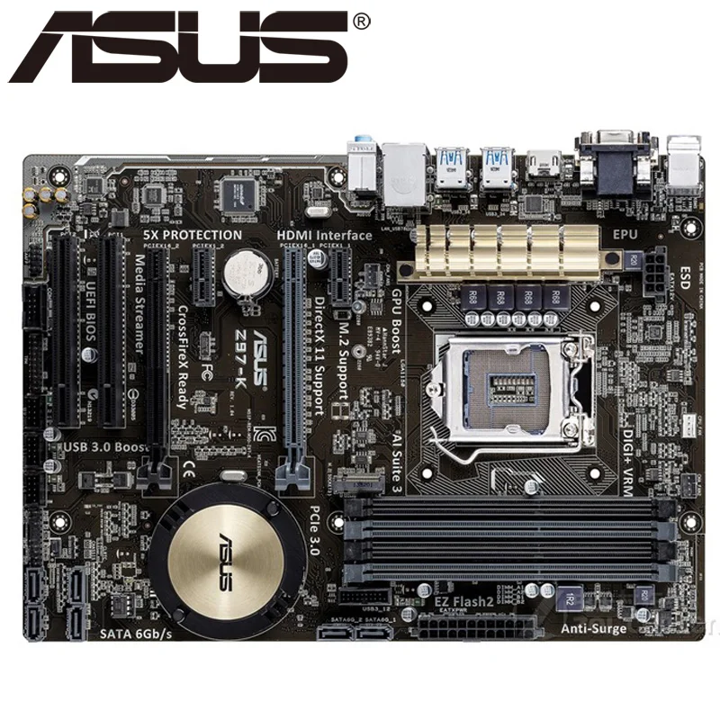 

ASUS Z97-K original motherboard LGA 1150 DDR3 i7 i5 i3 CPU 32G SATA3 USB2.0 UBS3.0 Z97 desktop motherboard Free shipping