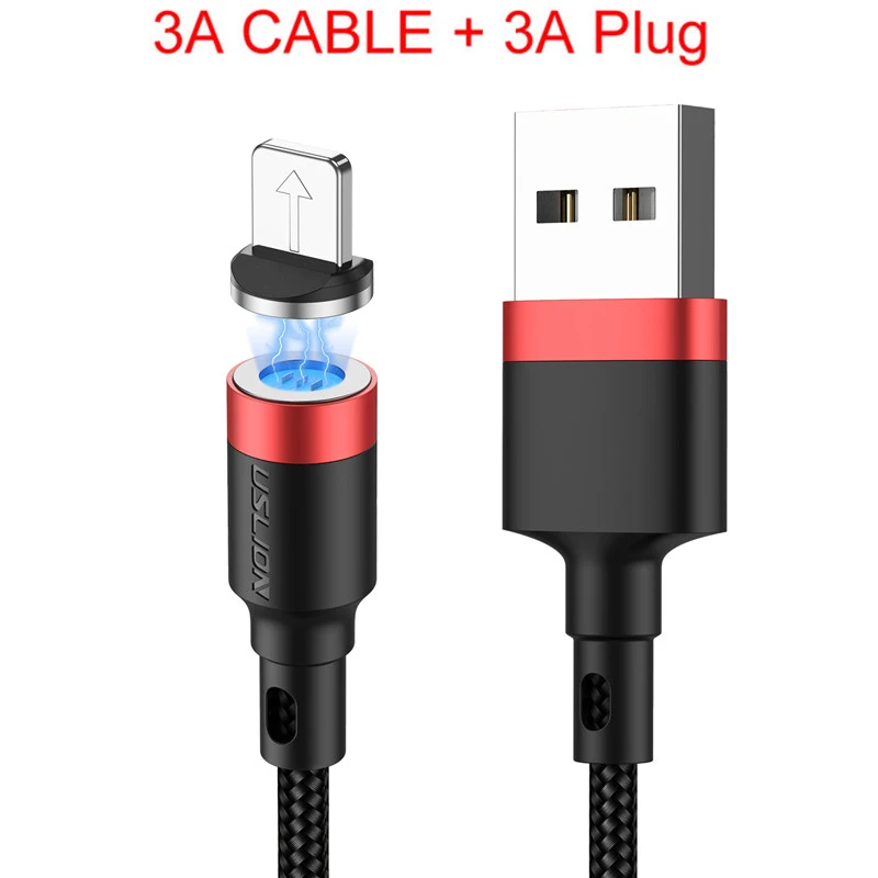 USLION 3A USB кабель для быстрой зарядки Micro USB кабель для Xiaomi Магнитный USB кабель для iPhone 11 type C Быстрый кабель для зарядки данных - Цвет: Red