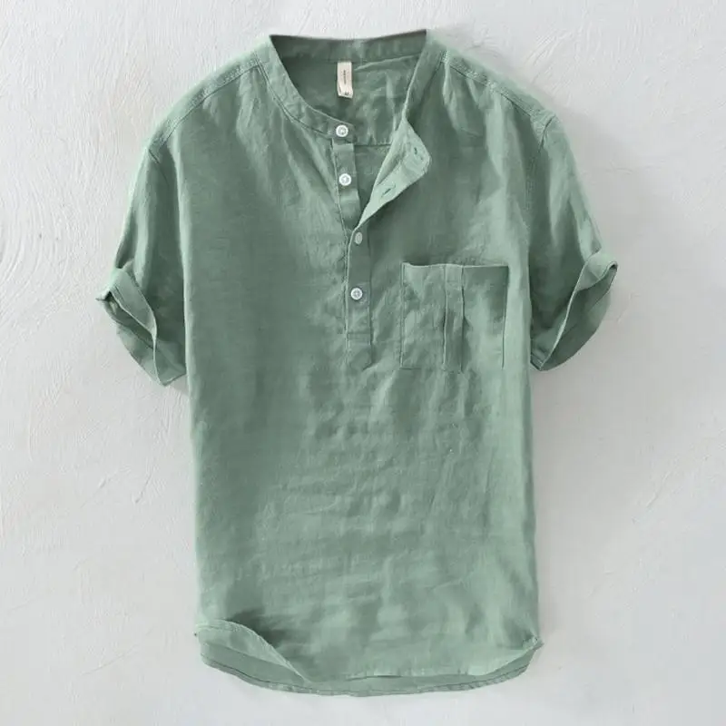 Модный пуловер, мужская рубашка, повседневные рубашки, платье на пуговицах, короткий рукав, облегающая, летняя, простая футболка, Camiseta Chemise, Пляжная, простая футболка - Цвет: Green