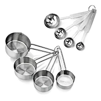 

8pc Combo Set Stainless Steel Measuring Cup and Measuring Spoon Set Measuring Tool Kitchen Baking Tools
