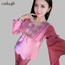 Пижамы для Осенне-зимняя Дамская обувь пижамы Новая мода с длинным рукавом Невесты шелковые пижамы Pijamas mujer плюс Размеры пижамы e0146