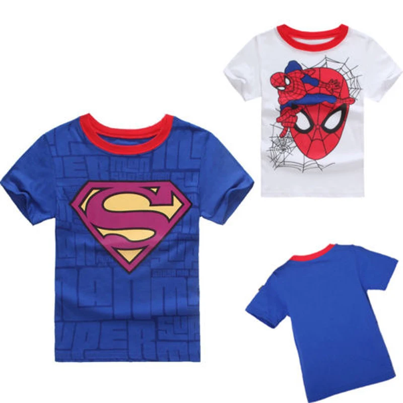 

New Spider-man Superman Baby Kids Boy 100% Cotton Short Sleeve T-shirt Tees Tops 2-7 Y