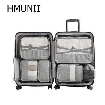 Картинка HMUNII 7 шт. водостойкие дорожные сумки для хранения высокой емкости сетчатая одежда куб для упаковки багажный Органайзер сумка дорожные аксес...