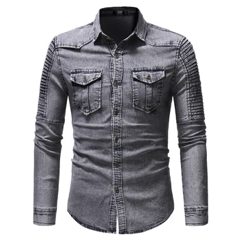 

2018 New Autumn Demin Shirt Men Brand Casual Shirts Men Cotton Long Sleeve Fashion Camisa Masculina Mens Denim Shirts