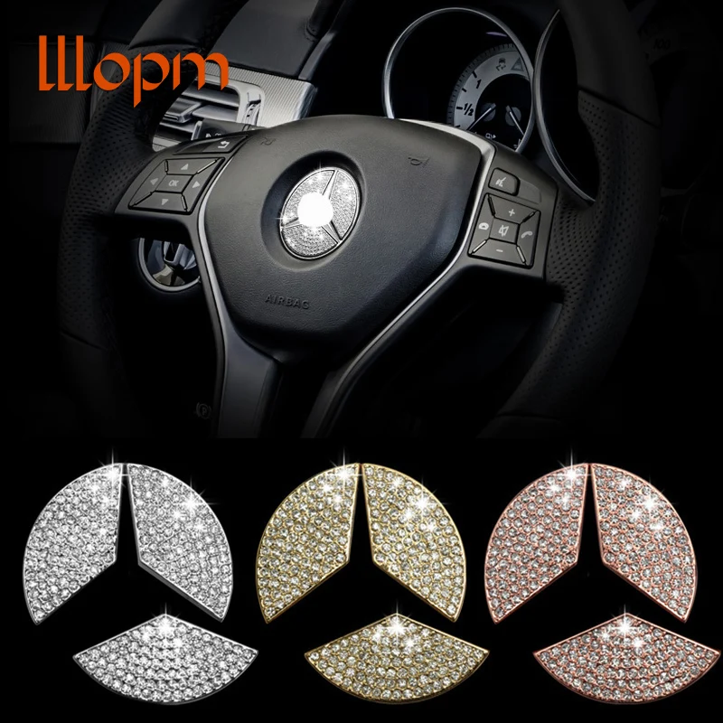 

Shining Rhinestones Zinc Alloy Car Styling 4.5/4.9 Diameter Steering Wheel Logo Sticker Car Decal For Mercedes Benz 3 Colors S/L
