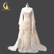 Rhine Real Sample Mermaid Wedding Dresses The shawl sleeves Lace Elegent Bridal Wedding Dresses Wedding Gown
