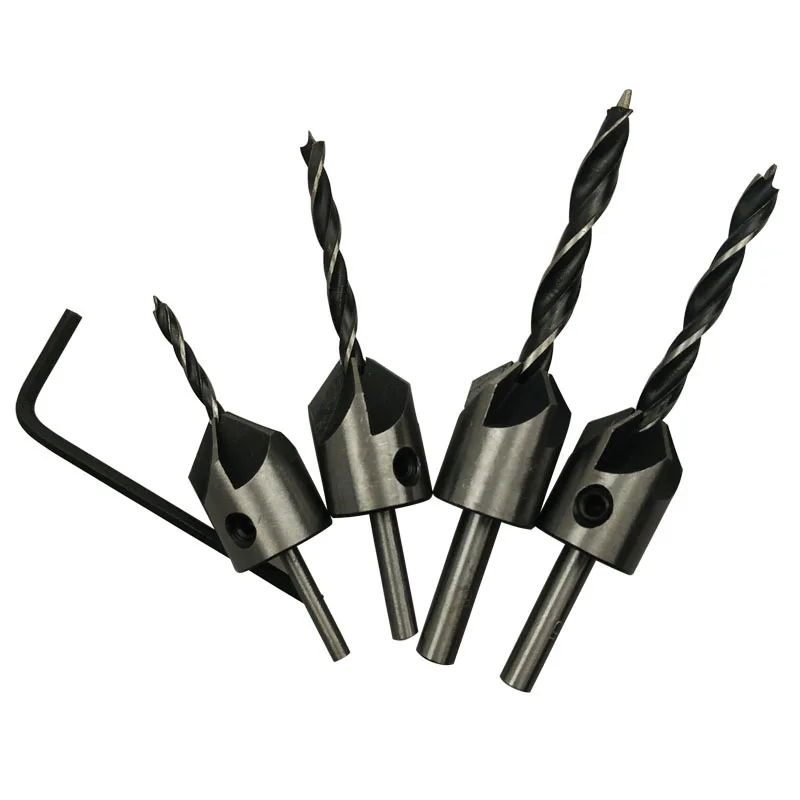 4pcs Hss 5 Flute Countersink Drill Bit Set Reamer Quick Change Wood