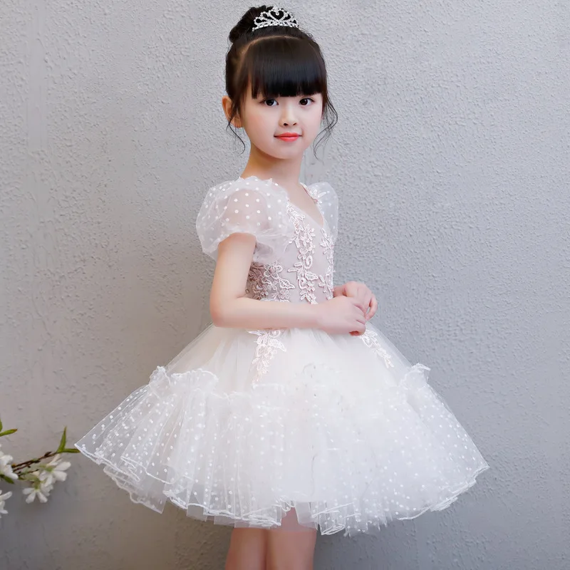 

White Flower Girl Dress Cute Ball Gown Kids Pageant Dress Wedding Appliques Girls Party Dress Birthday Princess Dresses