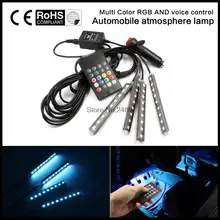 2016 Interior Decorative Atmosphere Neon Light Lamp Multi Color RGB LED Wireless Voice Sensor Sound music control Car Lighter
