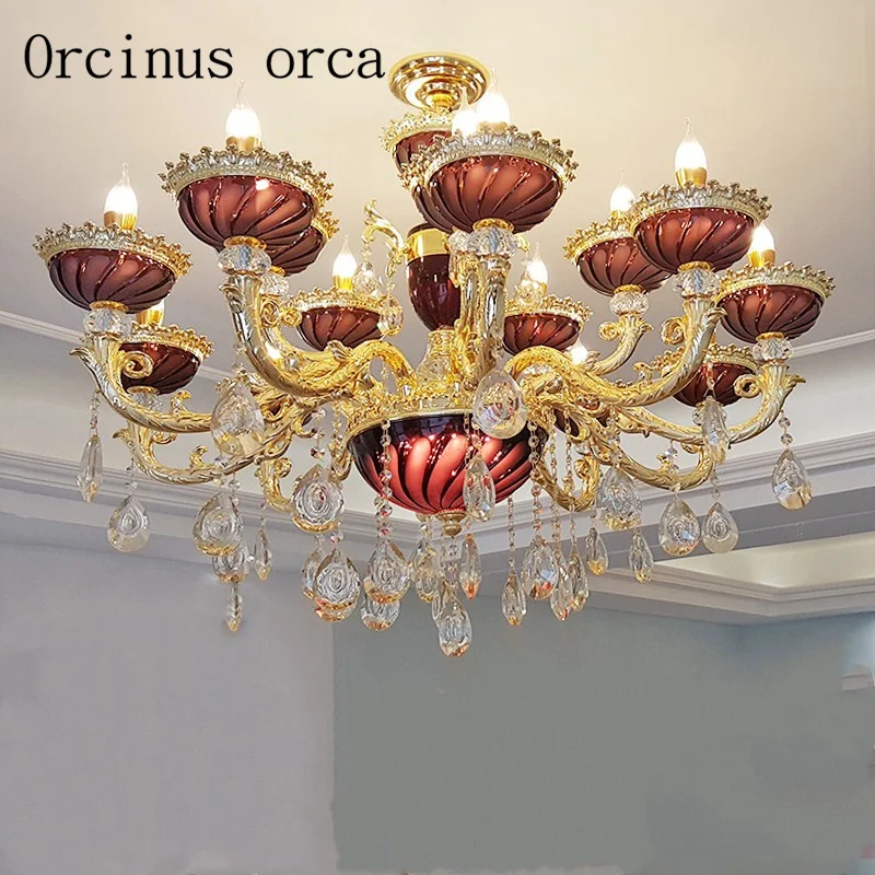 

Хрустальная люстра в Европейском стиле, Роскошная лампа для гостиной, спальни, ресторана, винно-красная свеча из сплава