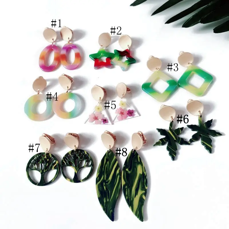 

Free Shipping New Design Geometric Candy Colors Sweet Leaf Tree Round Elegant Popular Clip Earring