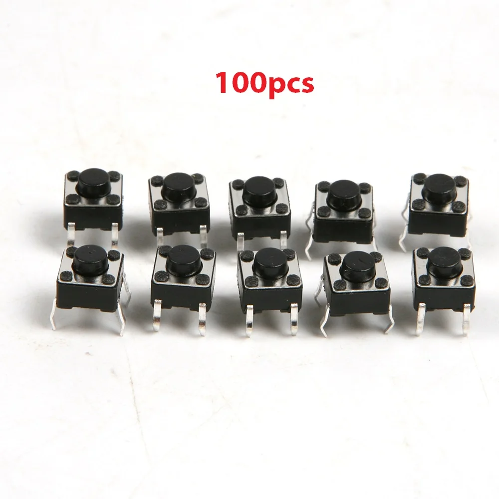 

Top Quality 100Pcs/Lot 4 PIN Micro Tactile Tact Switches Direct Plug-in Self-reset DIP Top Copper 6*6*5mm Push Button Switches