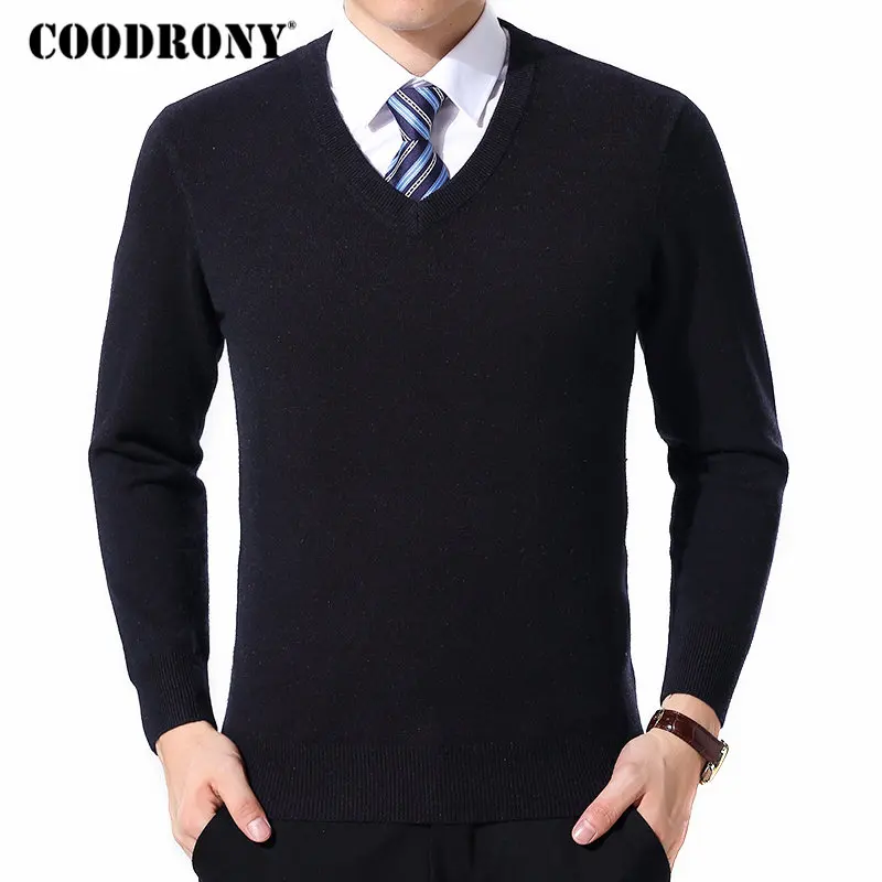 Economici COODRONY Maglione Degli Uomini Vestiti 2019 di Autunno di Inverno del Cachemire di Lana Pullover Maglie e Maglioni Plus Size Affari casual Con Scollo A V Tirare Homme 8128