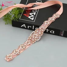 Розовое золото Длинные ленты с кристаллами Пояс Горячая Мода Свадебные аксессуары: Саше пояс невесты ZA009