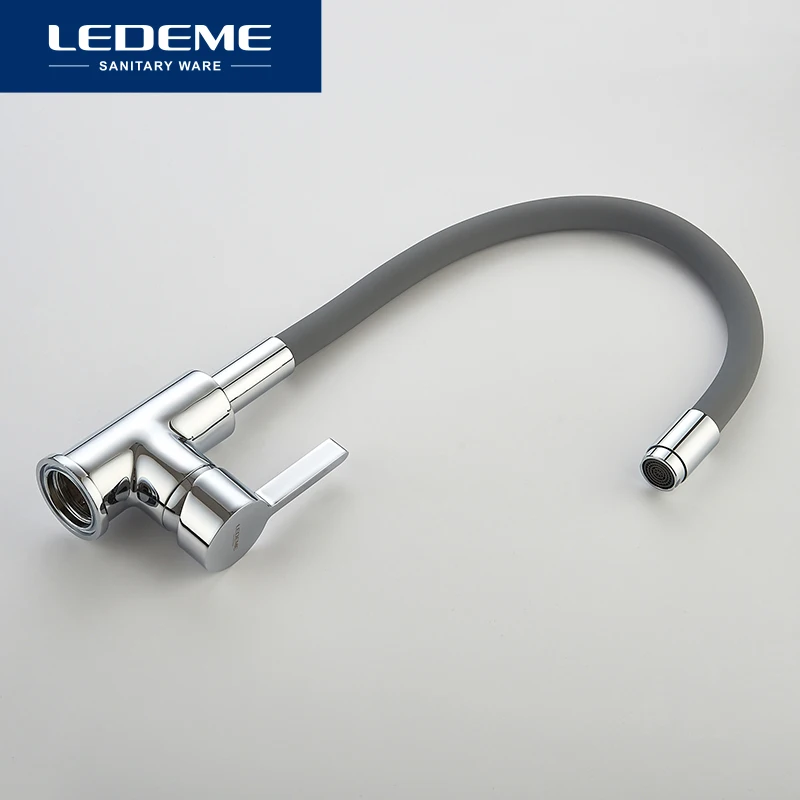 LEDEME Смеситель для кухни с силиконовым изливом латунь Цвет: хром+синий L4898 6|kitchen sink