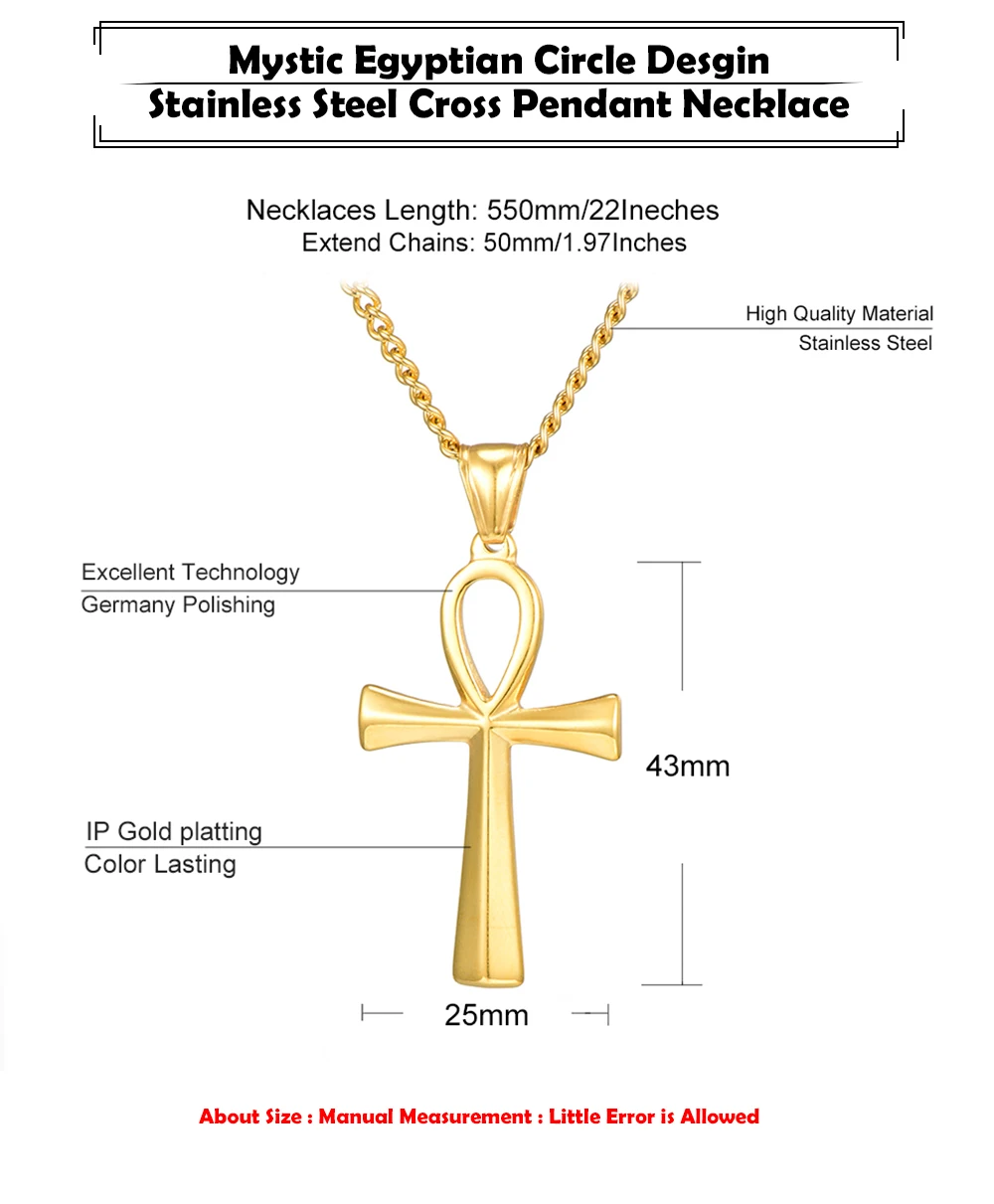 Мистический Египетский Анкх очаровательный крестик-кулон ожерелье для мужчин серебро золото черный цвет нержавеющая сталь крест ожерелье ювелирные изделия