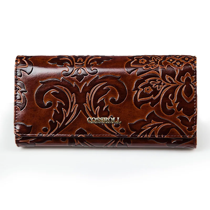 

New hot lady printed retro retro wallet in China charm flavor first layer of leather multi-card wallet holding bag