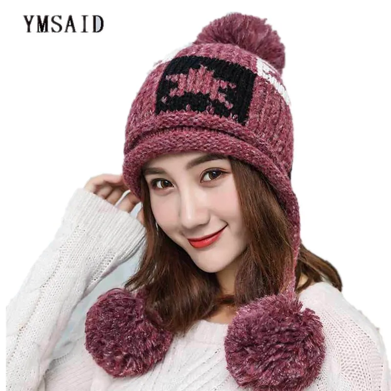 Модные вязаные шапки Ymsaid Hats2018 с помпоном для женщин и девушек плотная теплая