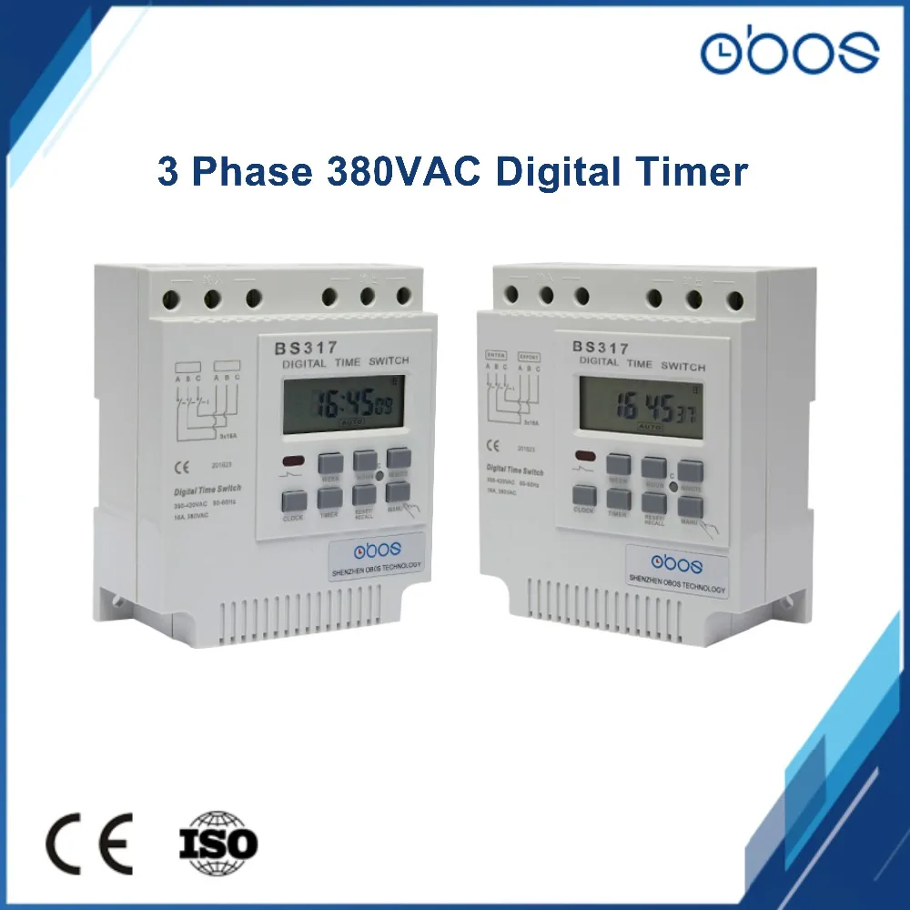 Трехфазный программируемый таймер марки OBOS 415VAC 25A din с 16 кратным