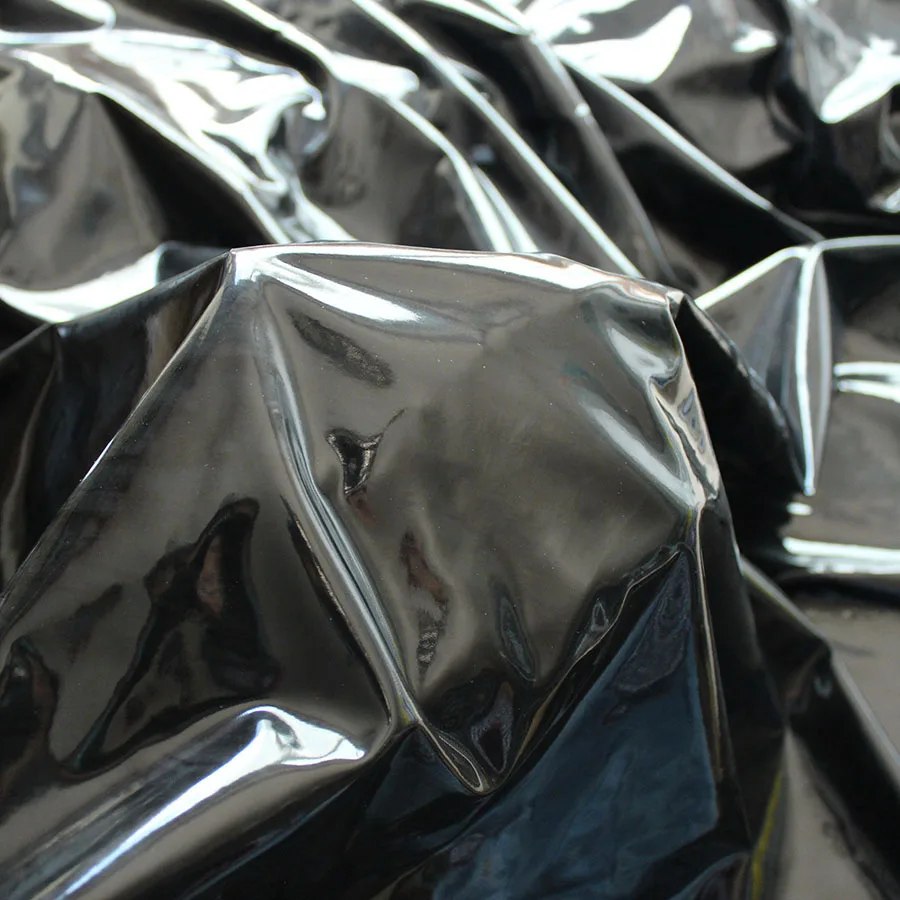 

Black Mirror surface Stretch spandex Glossy Faux Leather PU fabric material for clothes shorts skirt DIY Making
