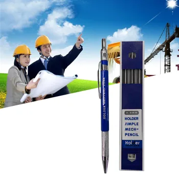 

2mm Drawing Metal Pencil with12pcs 2B Leads School Stationery Practical Drawing Device For Technical Drawing Woodwork