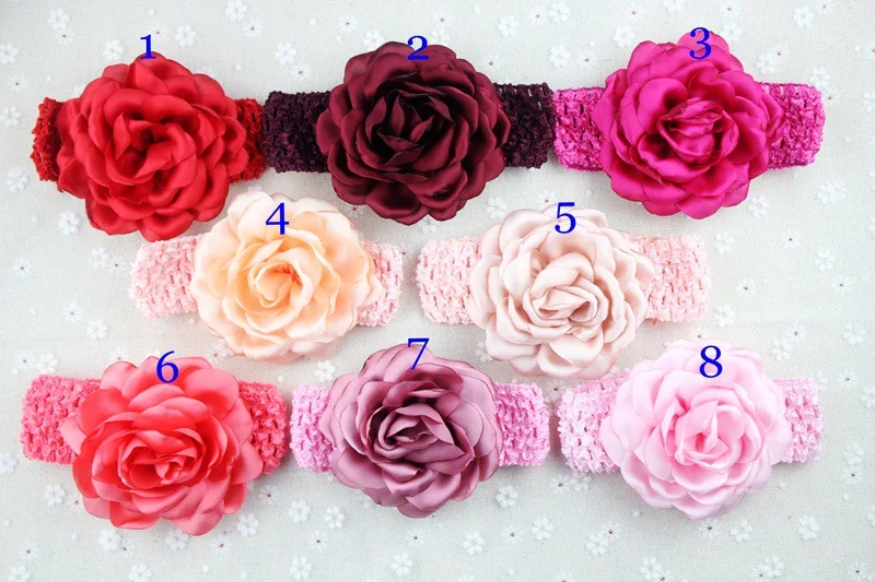 23 colors big size burned satin flowers kids headbands rosette what is the average size flower
