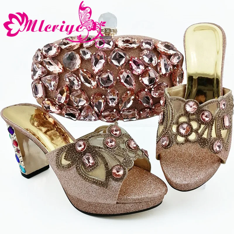 

2019 New Fashion Peach Color Nigerian Ladies Shoes And Bag Set In Women High Heels Shoes Mathing Bag