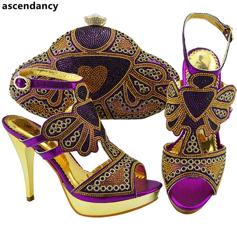 

Latest Italian Shoes and Bags To Match Shoes with Bag Set Decorated with Rhinestone High Heels Women Pumps Super High (8cm-up)