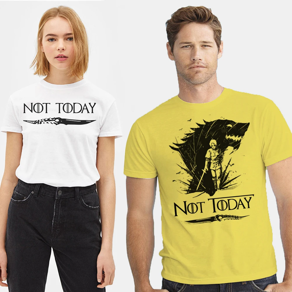 

ARYA STARK NOT TODAY GAME OF THRONES Tee Shirt For Man Novelty Design House Yellow And White GOT T Shirt
