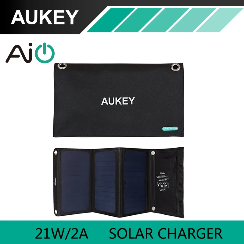 21 Вт AUKEY солнечное зарядное устройство с двойным USB портом складной портативная