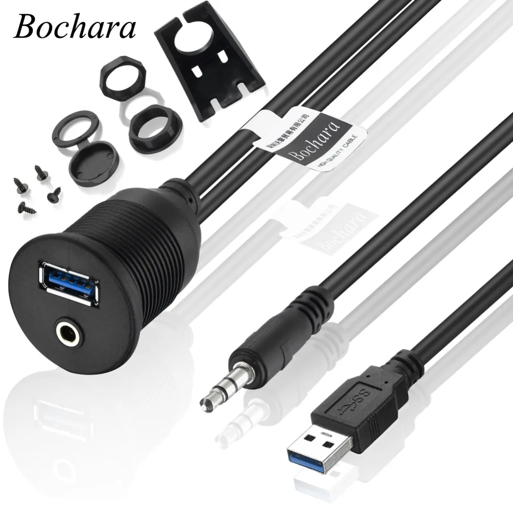 Bochara USB Панель скрытого монтажа USB 2,0 USB 3,0 3,5 мм удлинитель приборной панели кабель для автомобиля мотоцикла