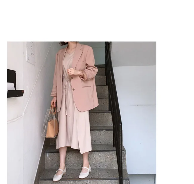 Блейзер feminino, осенний Новый стиль, модный Повседневный маленький костюм, куртка, Женский темперамент, Свободный дикий элегантный розовый