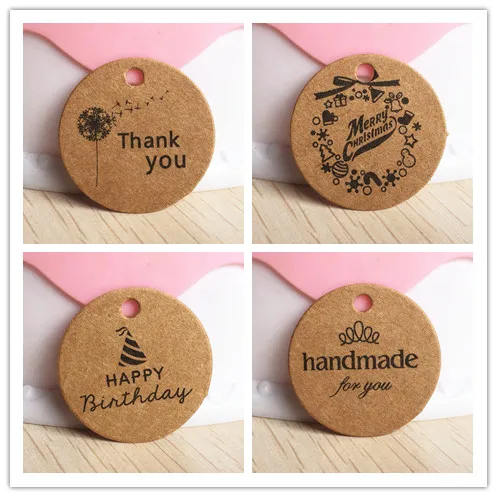 

100 pcs 3cm Hand Made With Love Labels Kraft Paper Tags Cake Decorating Gift Wrapping Supplies Wedding Party Favors Decor