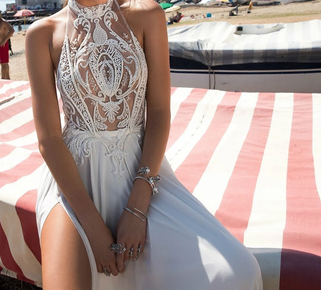 SSYFashion новое вечернее платье сексуальное с открытой спиной белое кружевное с аппликацией Бисероплетение без рукавов пляжные платья на заказ Формальные платья для выпускного вечера