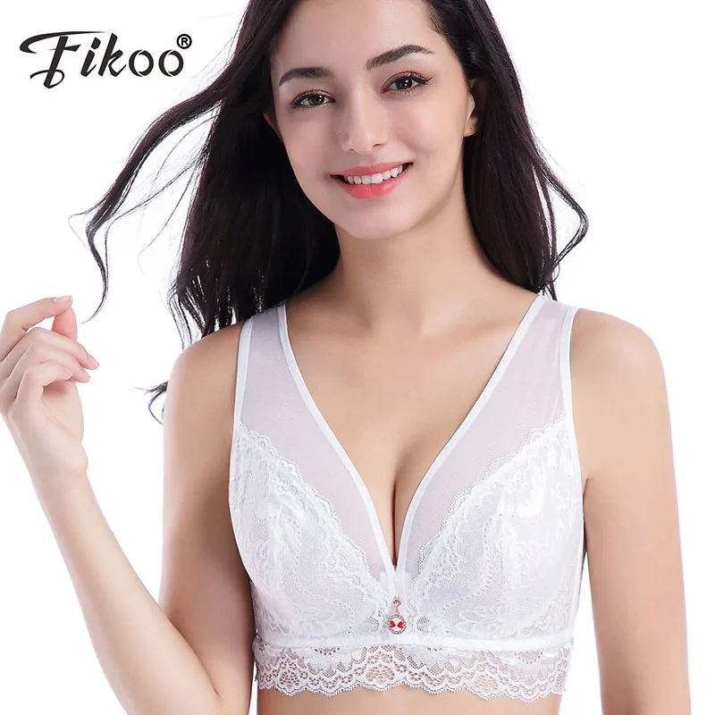 

Fikoo Sexy Ultra-thin Lace Bras for Women Plus Size Full Coverage Bralette for Women Underwire D E Cup #Z010