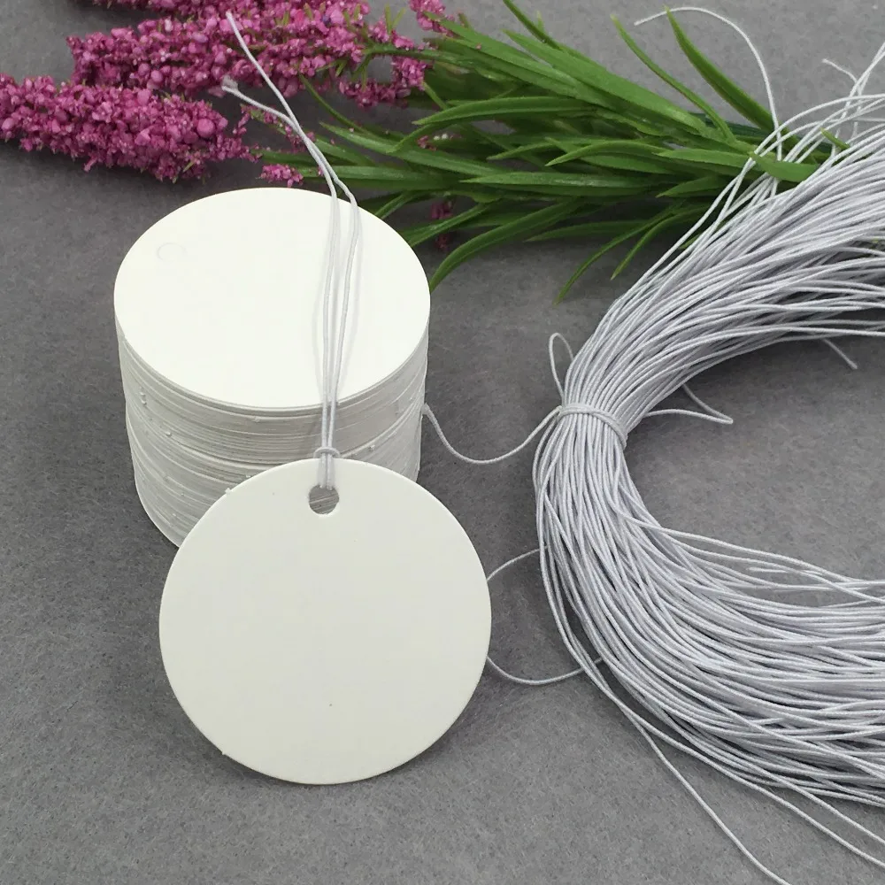 500Pcs Diy white Paper Tags Labels Round Handmade Wrapping Rope Labels
