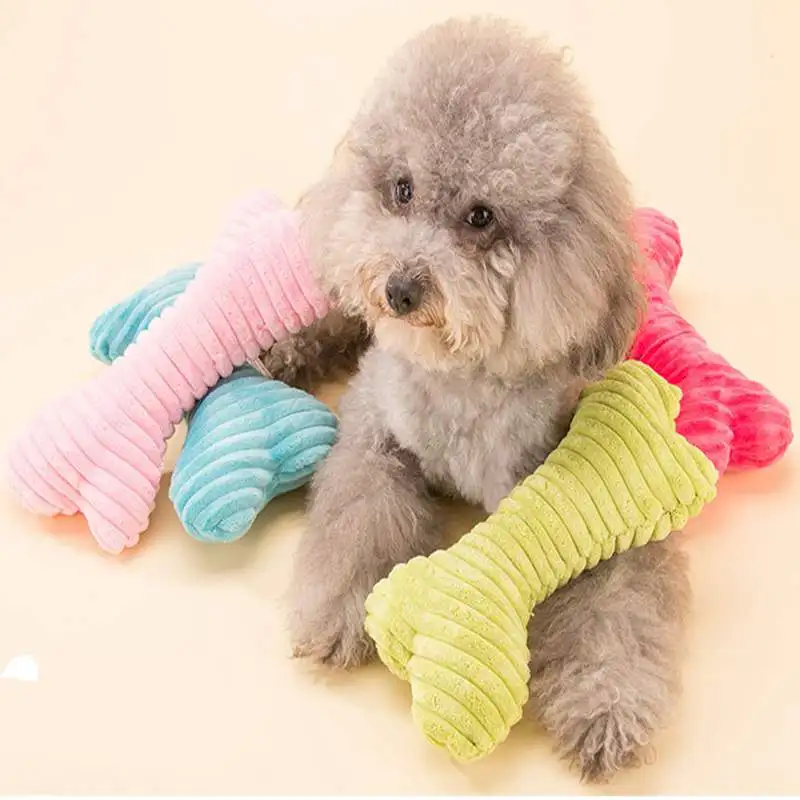 Funny Plush Toy For Dog Chewing Bone Shape Sound Squeak Dog Plush Toy