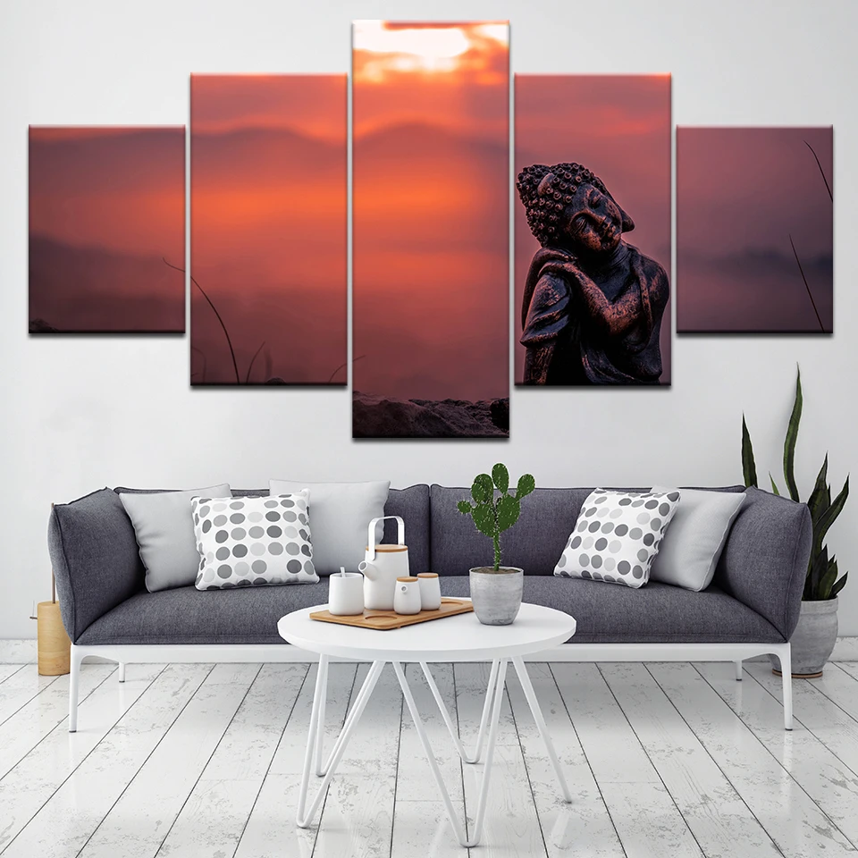 

A Buddha with sunset 5 Piece Wallpapers Art Canvas Print modern Poster Modular art painting for Living Room Home Decor