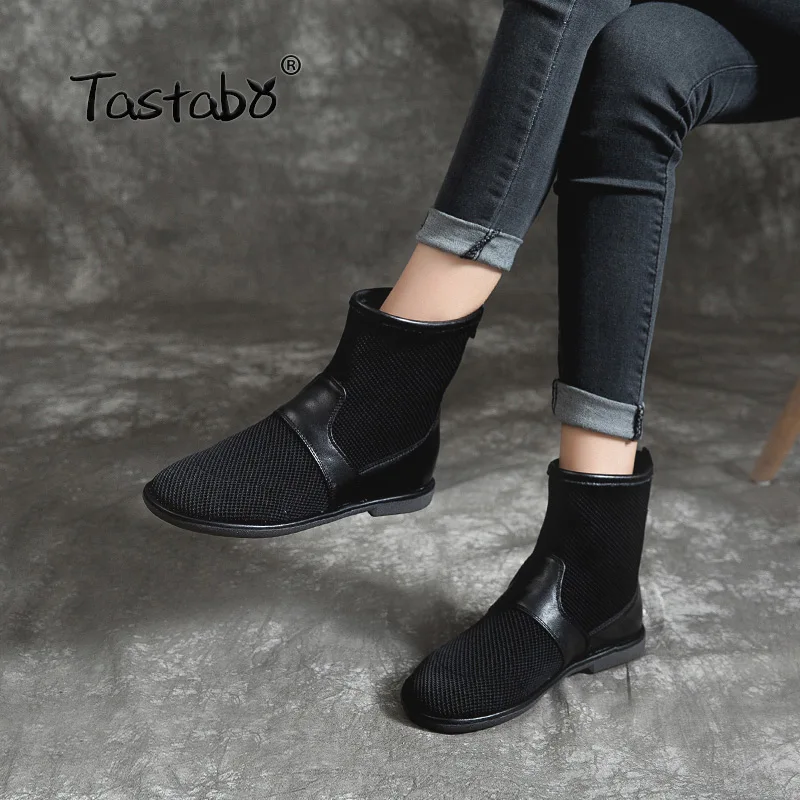 

Tastabo comfortable ladies sandals Polyester fabric mesh upper design Black casual style S998 Flat bottom breathable 35-40