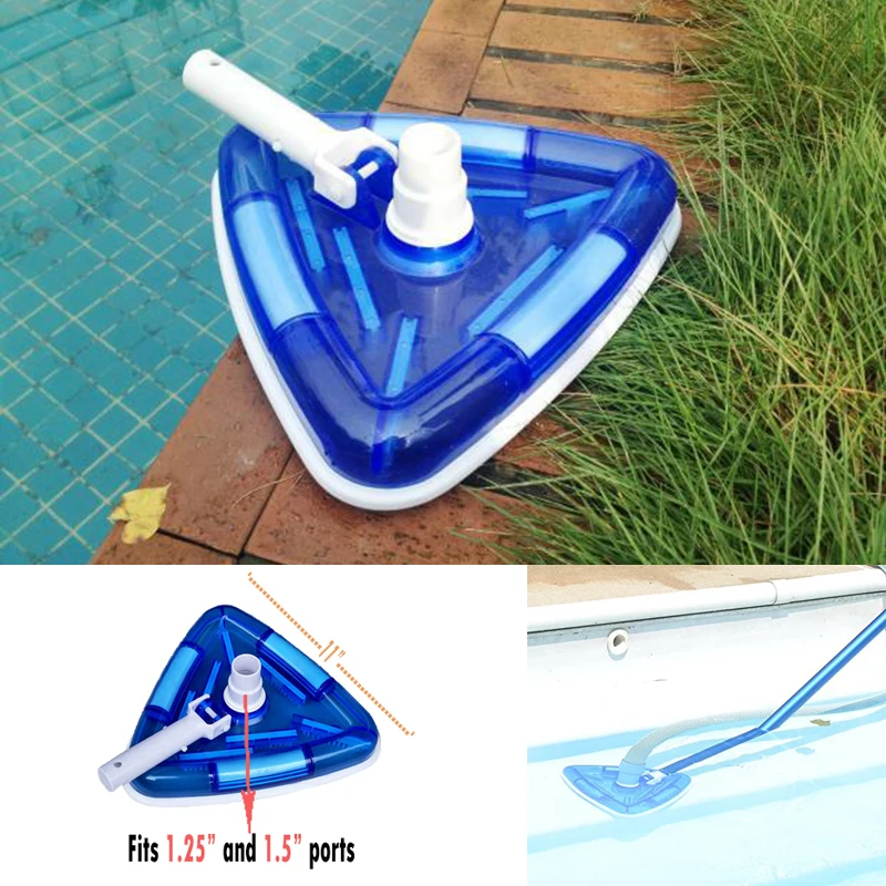 

Vacuum Swimming Pool Cleaner Triangular Shape Head Cleaning Weighted with Telescopic Pole Brush Tool Swimming Pool Vinyl Liner