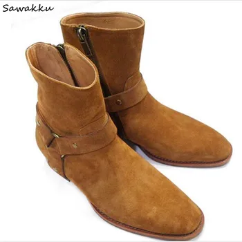 

Fashion Handmade Vintage Men Chelsea Boots Genuine Leather Suede Rome Style Man Ankle Boots Super Star Zipper Male Casual Shoes