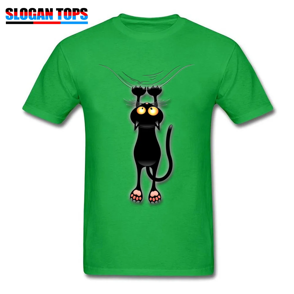 O-Neck Fun Black Cat Falling Down Cotton Fabric Men's T Shirt Street Short Sleeve Tops T Shirt Plain Design Clothing Shirt Fun Black Cat Falling Down green