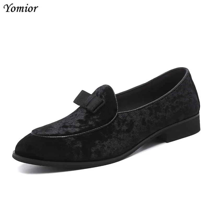 Yomior Flock Pointed Toe Men Leather Shoes New Dress Shoes Handmade Loafers Formal Shoes Business Suit Wedding Shoes Big Size